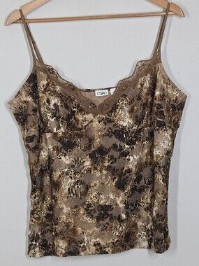 Vtg Y2K Animal Print Mesh Beaded Lace Trim Cami Top Fairy Grunge Mobwife Boho XL